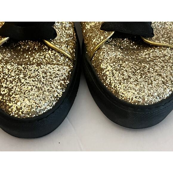 Minna Parikka Bunny Ears Sneaker •Women 40 /US 9• Gold Glitter Black Hi Top - Picture 15 of 15